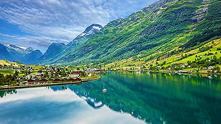 View of the mountain landscape in Olden, Norway