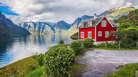 A red house in Sognefjord, Norway