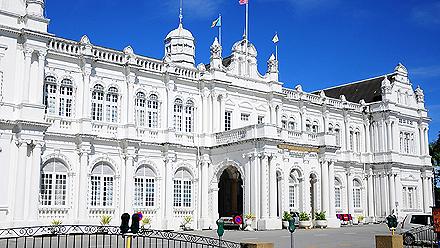 City Hall in George Town, a white colonial architecture building in Penang, Malaysia