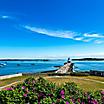 Panoramic view of the Portland, Maine coast and the Spring Point Ledge lighthouse