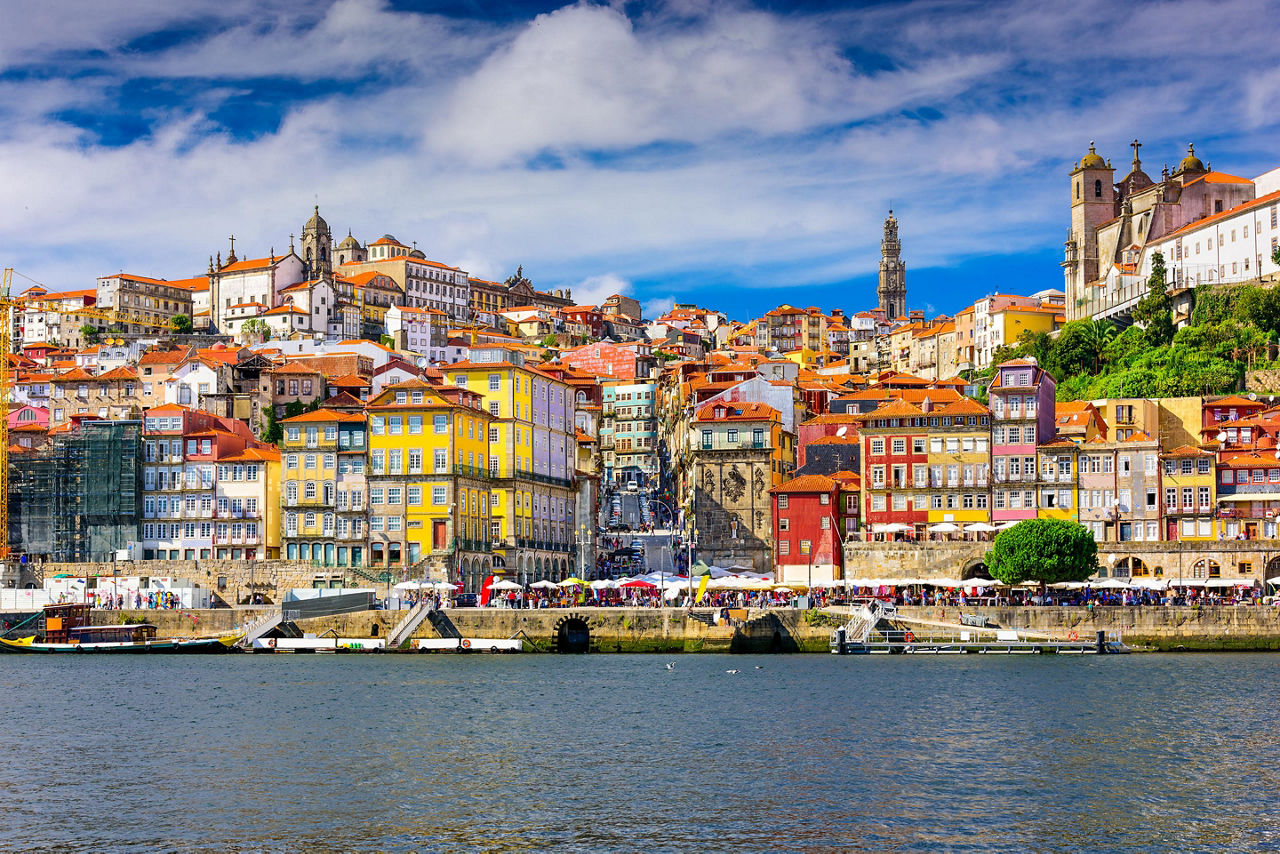Old town skyline of Porto, Portugal, from across the Duori River