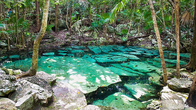 costa maya mexico cenote azul limestone pit