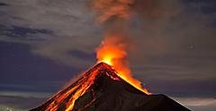Volcano Fuego erupting at night in Antigua. Guatemala