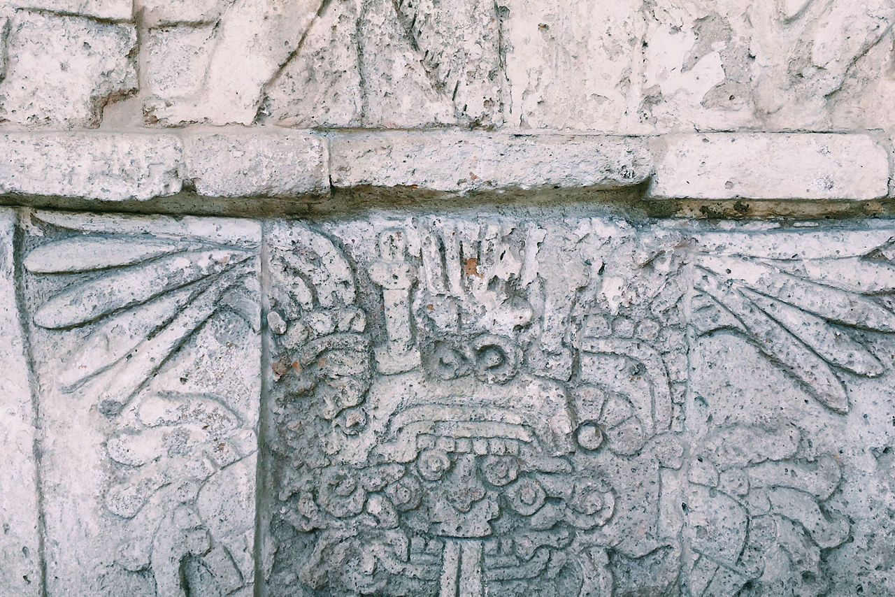 Ancient relief art on pyramid in Puerto Vallarta, Mexico