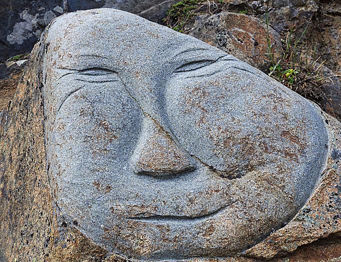 Qaqortoq, Greenland, Face carved in stone