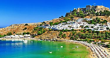 View of Lindos Bay in Greece