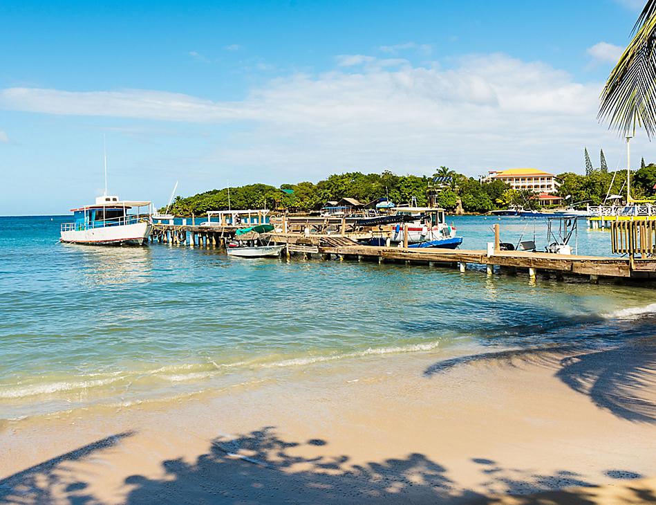 Pier with Water Taxis at the West End Village,  Roatan, Honduras