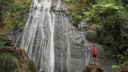 Man Enjoying the Waterfall, San Juan, Puerto Rico