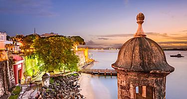 Sunset view from atop El Morro fortress in San Juan, Puerto Rico
