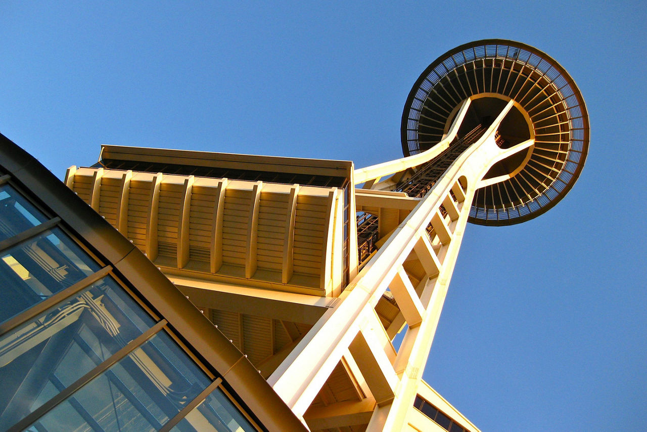 View of the Space Needle from below in Seattle, Washington