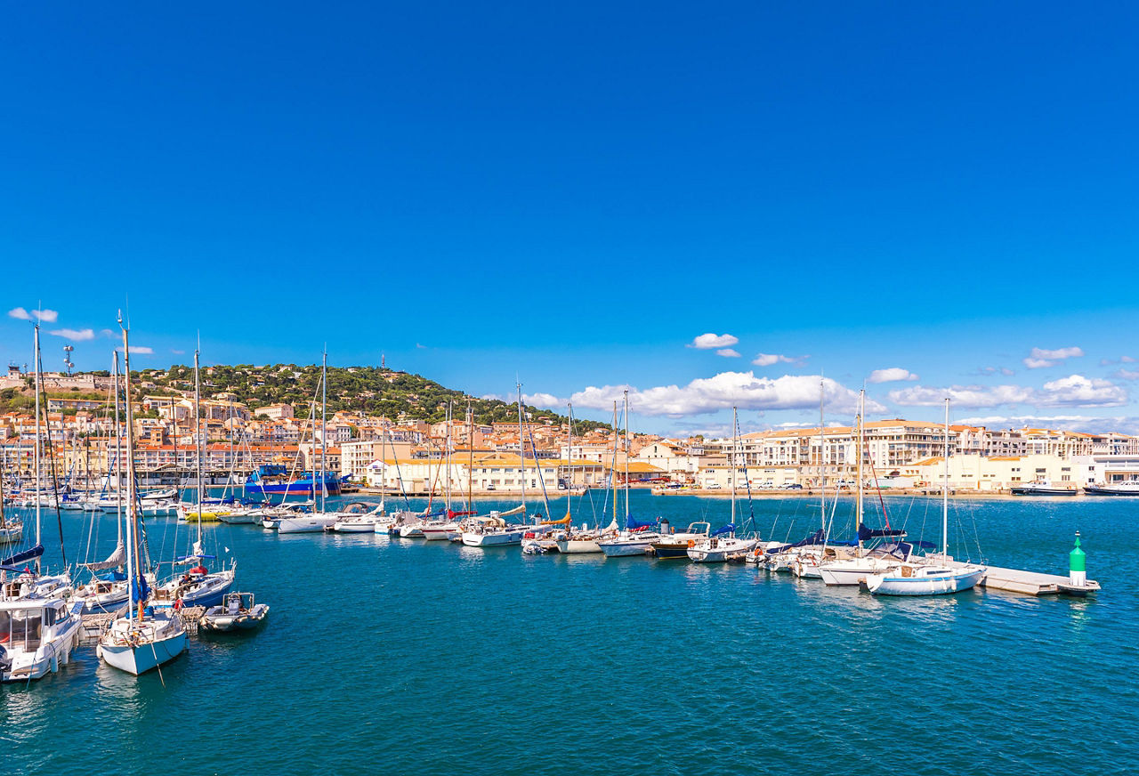 A panoramic harbor view in Sete, France