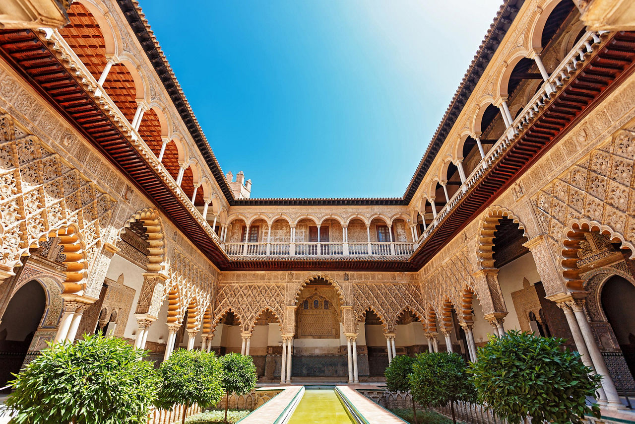 View of the courtyard in the Alcazar Palace