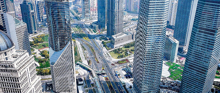 Aerial view of skyscrapers in the central business area of Shanghai, China