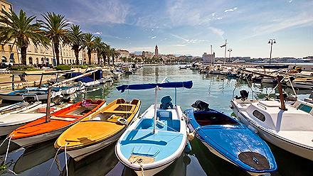 Colorful boats on the harbor of Split, Croatia