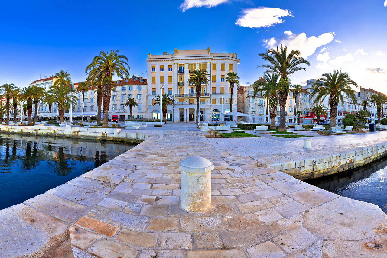 Panoramic view of the waterfront from the pier in Split, Croatia
