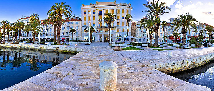 Panoramic view of the waterfront from the pier in Split, Croatia