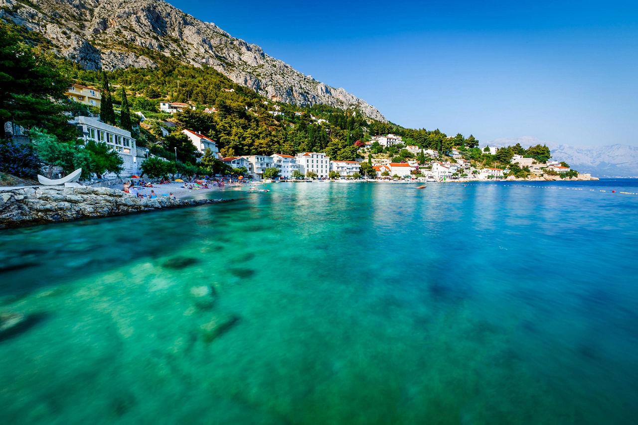 Beautiful beach and transparent turquoise sea near Split, Croatia