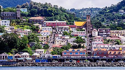 st georges grenada view town buildings houses mountains