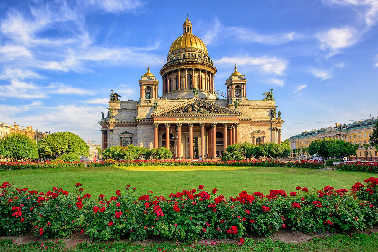 Frontal view of the Saint Isaac cathedral in St. Petersburg, Russia