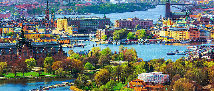 An panoramic aerial view of Stockholm, Sweden