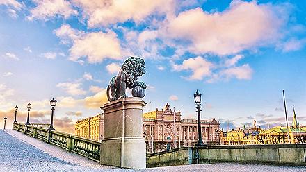 A lion statue near the Royal Palace in Stockholm, Sweden