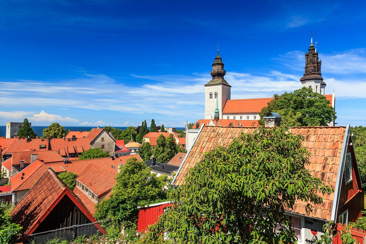 Rooftop view of the old town in Visby, Sweden