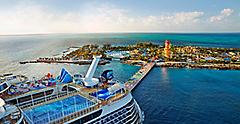 Aerial view of Wonder of the Seas docked at Cococay