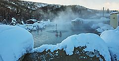 Chena hot spring on the top of mountain in snow. Alaska