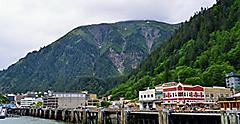 View of the Port on Cruise Ship Parking in Juneau. Alaska.