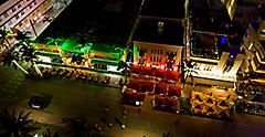 Aerial view of neon lights on Ocean Drive Miami Beach. Miami.