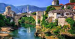 View seen when visiting the famous Mostar bridge in Bosnia & Herzegovina. Europe