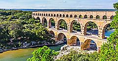 View seen when visiting the famous Pont du Gard aqueduct bridge. France