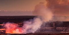 Fire lava glow coming out of the active Halemaumau crater in Volcanoes National Park, The Big Island, Hawaii.