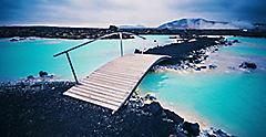 Small Wooden Bridge Over A River, Blue Lagoon Iceland