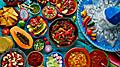 Mexican Food Mix Colorful Background Mexico and Sombrero, Mexico