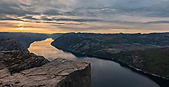 Sunrise Hike Trail Overlooking the Sunrise at The Pulpit Rock. Norway.