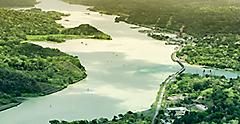 Aerial view of Panama Canal on the Atlantic side. Panama Canal
