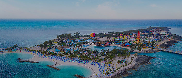 perfect day coco cay island aerial balloon gradient