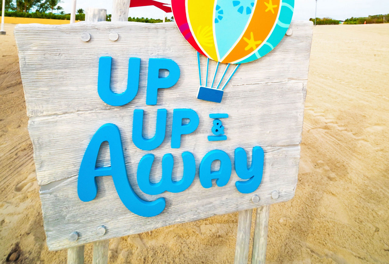 perfect day cococay up up away balloon sign tile