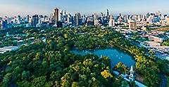 Lushes view of Lumphini Park in central Bangkok. Thailand