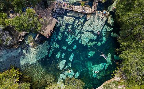 mexico azul cenote aerial view