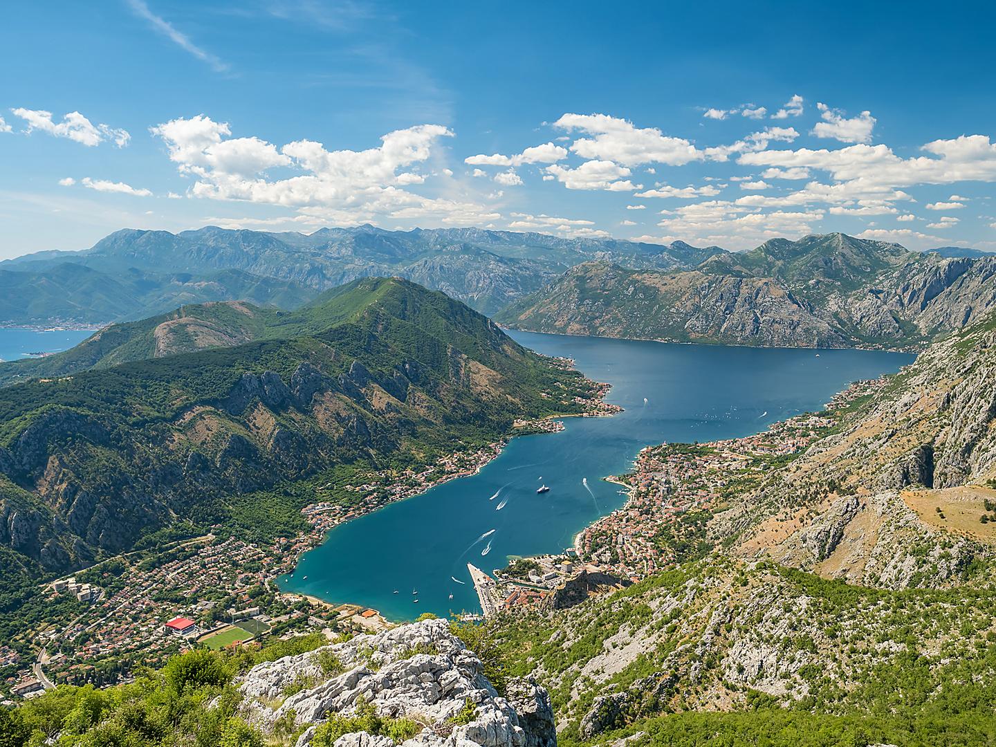 Summer view of the Bay of Kotor in Montenegro. Aerial view from Mount Lovcen 