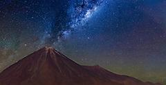 View of the Milky Way over Lincancabur Volcano in Atacama Desert. South America.