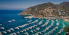 Aerial view of Catalina Island with ships. California.