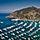Aerial view of Catalina Island with ships. California.