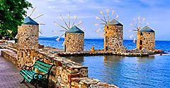Old windmills on the coast of Chios, Greece