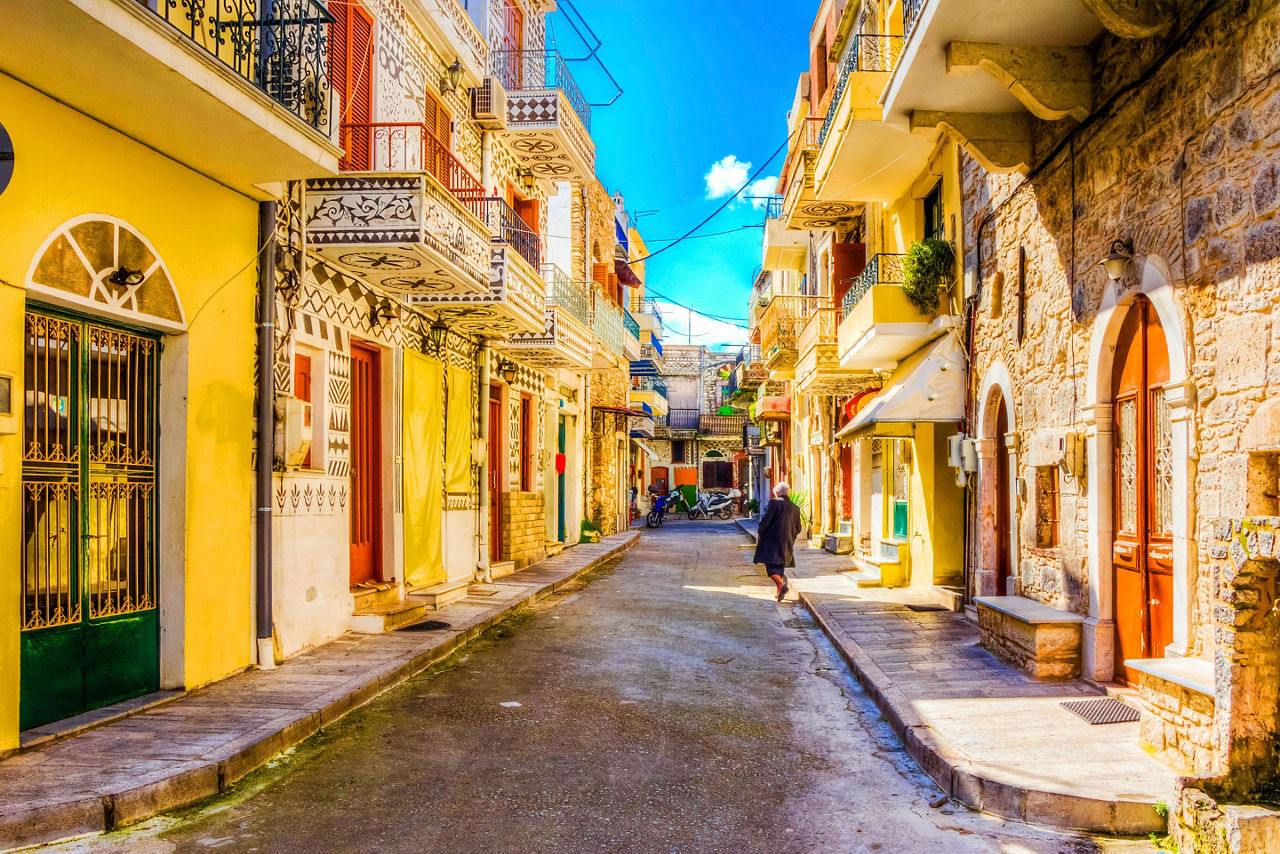 Street view of Pirgi, a village in Chios, Greece