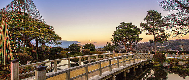 Japan Kanazawa Kenrokuen Gardens Sunset