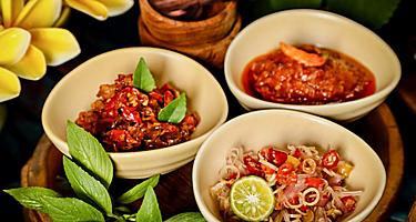 Three Balinese spicy condiments of Sambal Plecing