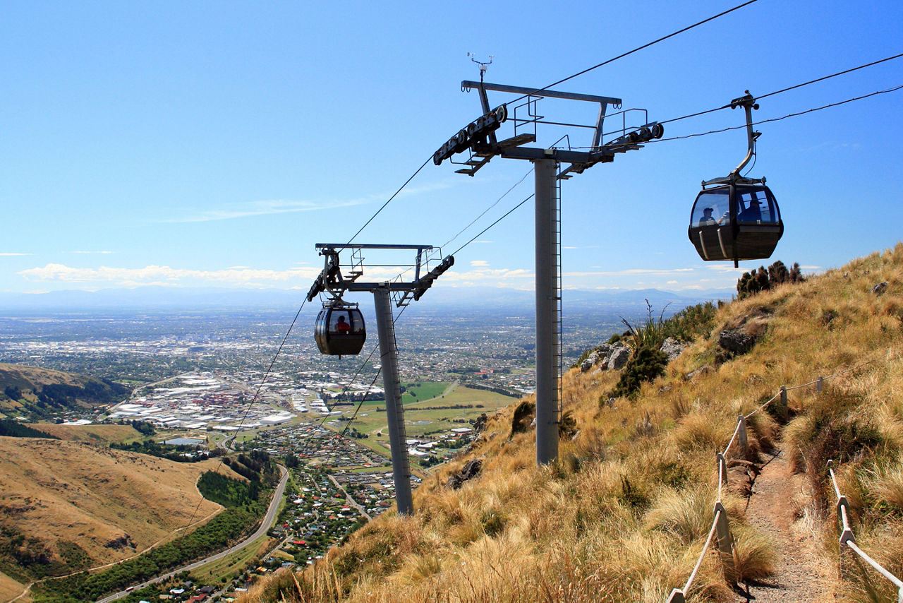New Zealand Christchurch Cableway Overlooking Mountains 